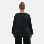 Luxury Velvet V-Neck Blouse (One Size Curve) - Black_7598981_1