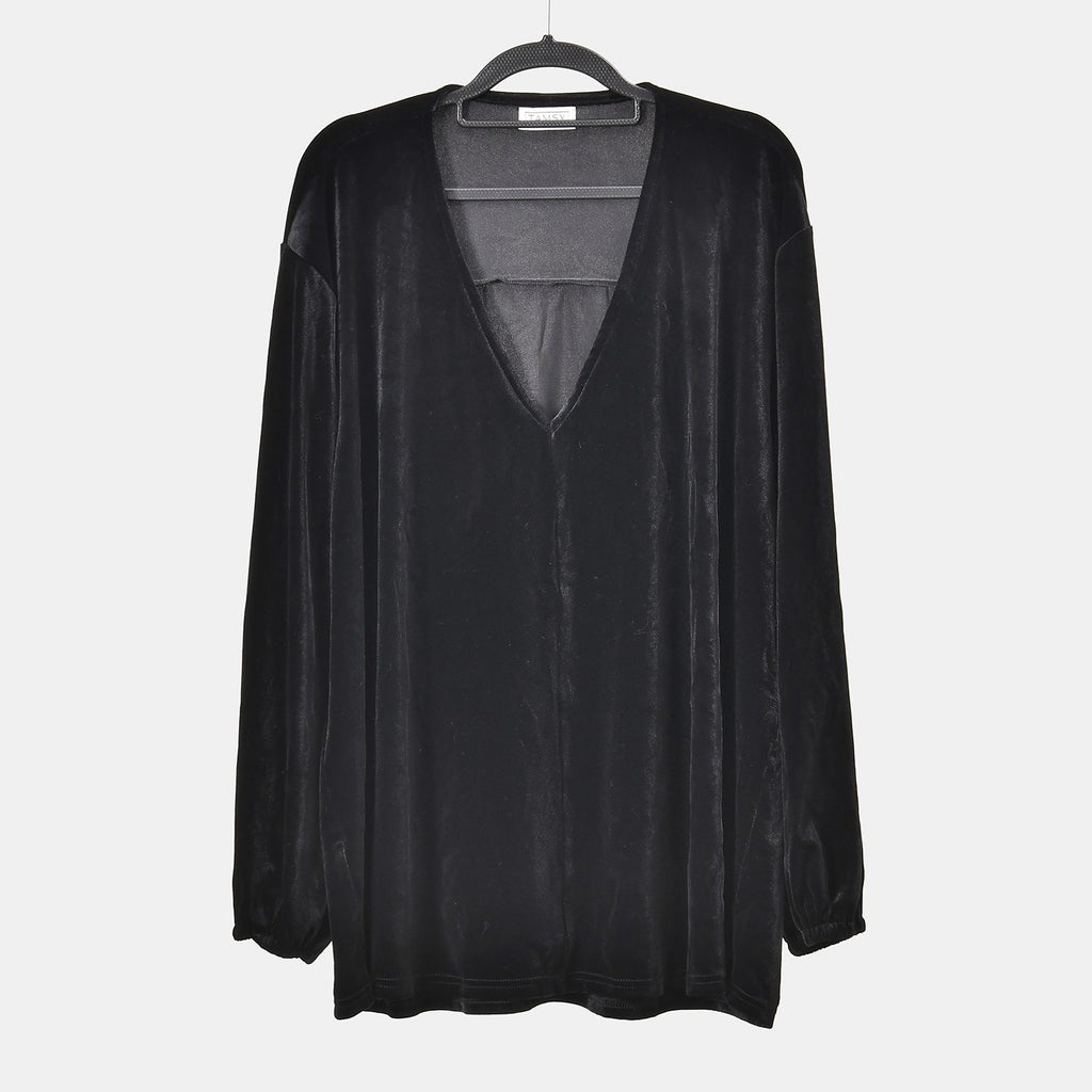 Luxury Velvet V-Neck Blouse (One Size Curve) - Black_7598981_4