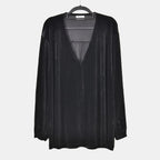 Luxury Velvet V-Neck Blouse (One Size Curve) - Black_7598981_4