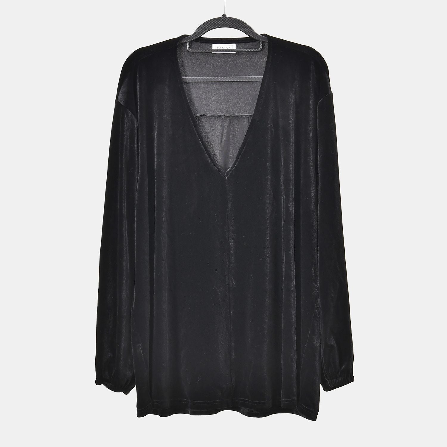 Luxury Velvet V-Neck Blouse (One Size Curve) - Black V32521903 5