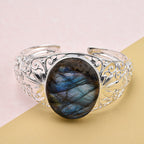 Vegas Buy - Rare Size Labradorite Bangle (Size 7.5) in Sterling Silver 76.790 Ct, Silver Wt. 32.00 Gms