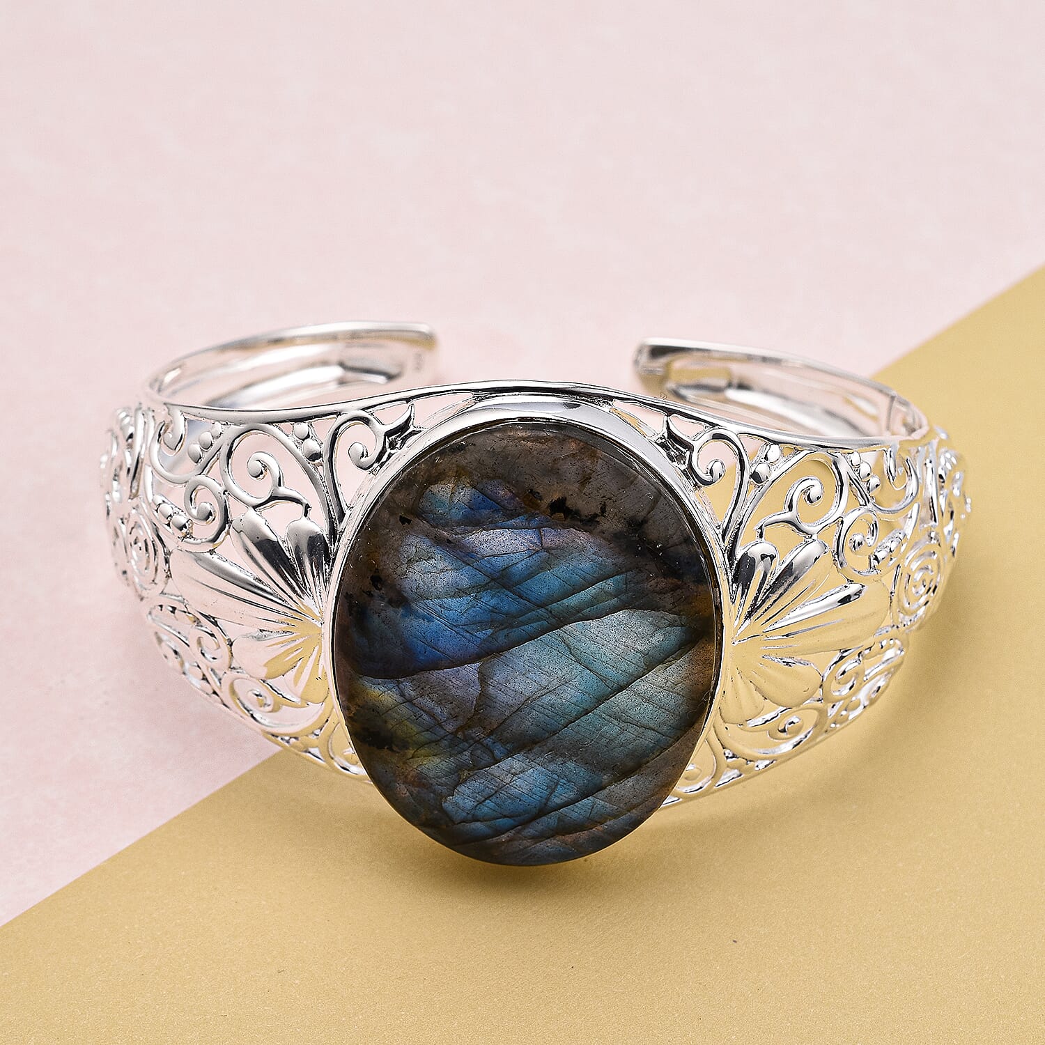 76.79 Ct Rare Size Labradorite Cuff Bangle in Silver 35.25 Grams 7.5 Inch 3398505 1