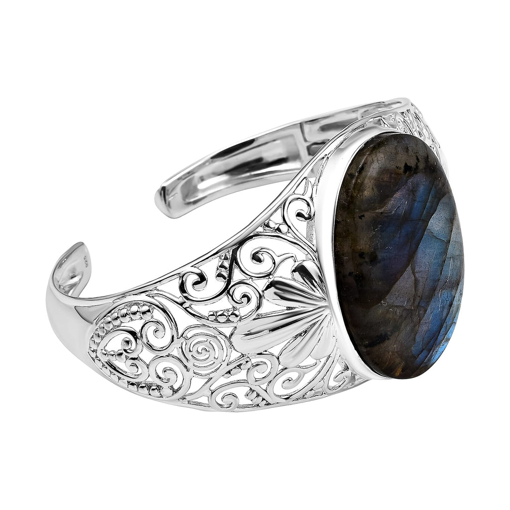 Vegas Buy - Rare Size Labradorite Bangle (Size 7.5) in Sterling Silver 76.790 Ct, Silver Wt. 32.00 Gms
