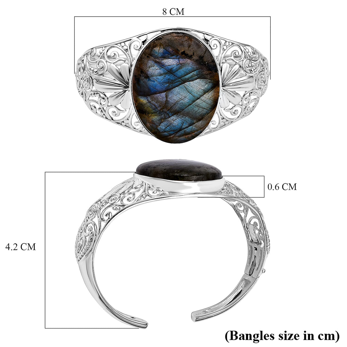 76.79 Ct Rare Size Labradorite Cuff Bangle in Silver 35.25 Grams 7.5 Inch 3398505 4