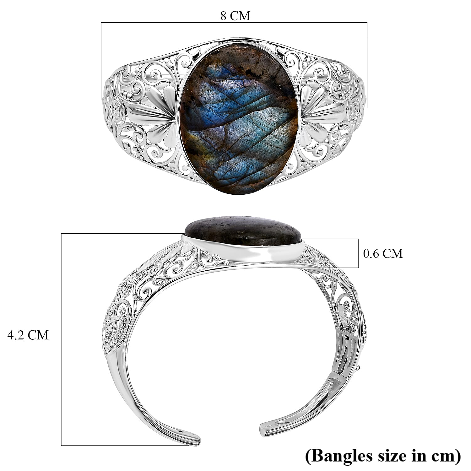 76.79 Ct Rare Size Labradorite Cuff Bangle in Silver 35.25 Grams 7.5 Inch 3398505 4