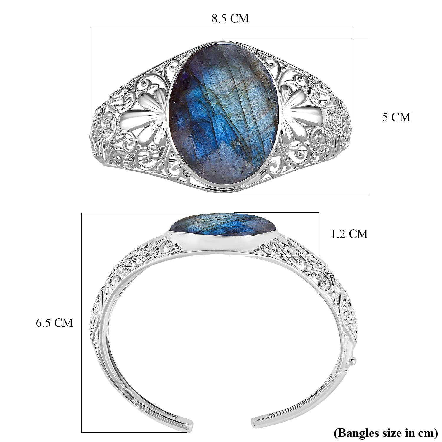 76.79 Ct Rare Size Labradorite Cuff Bangle in Silver 35.25 Grams 7.5 Inch 3398505 5