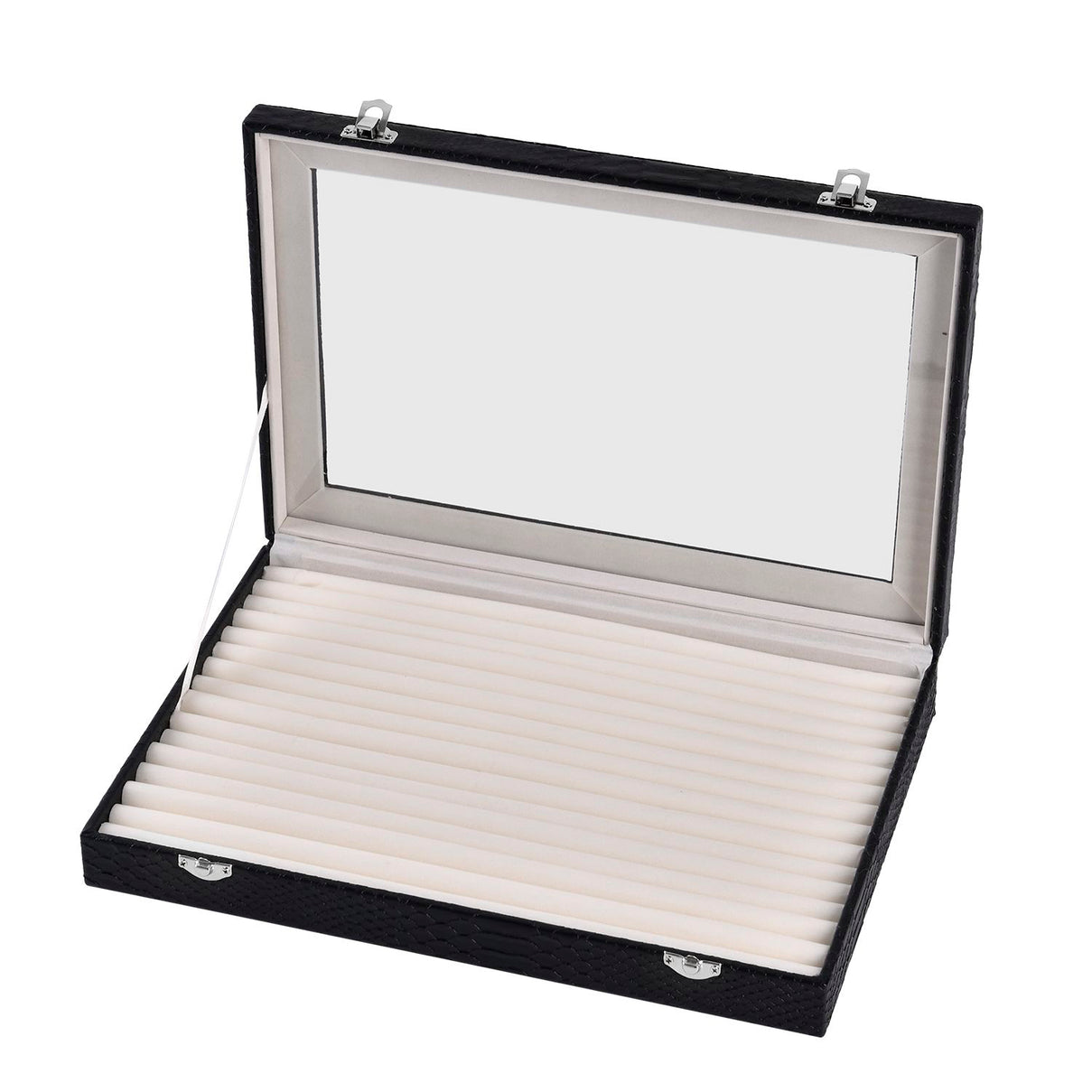 Dragon Skin Pattern 150-Slot Anti Tarnish Lining Ring Box with Glass Window (35x24x5.5cm) - Black V32519107 0