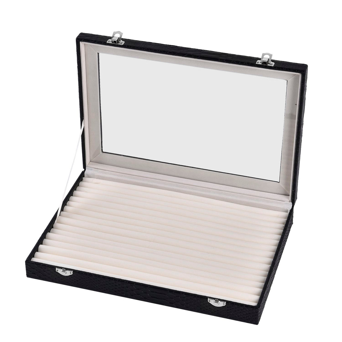 Dragon Skin Pattern 150-Slot Anti Tarnish Lining Ring Box with Glass Window (35x24x5.5cm) - Black V32519107 0
