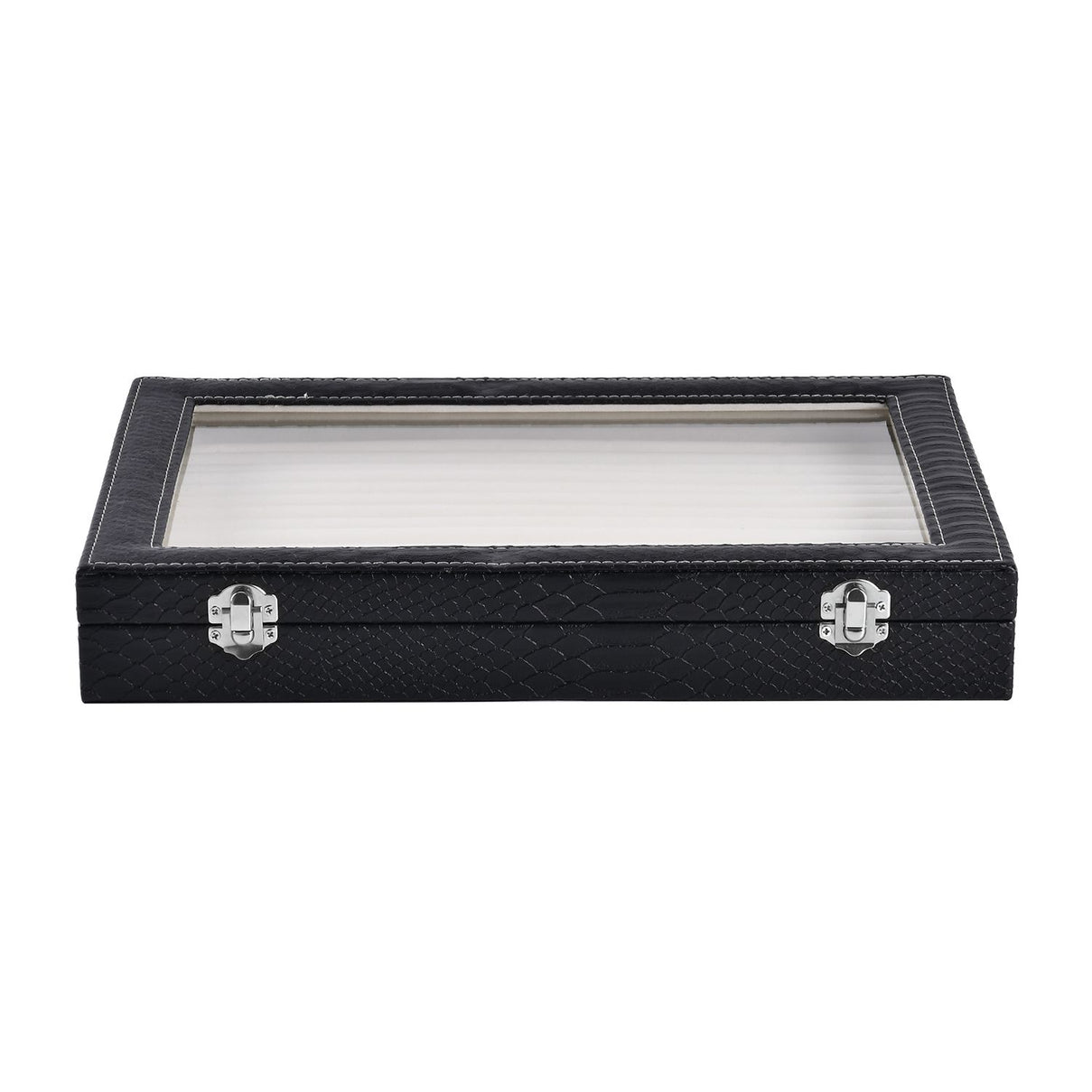 Dragon Skin Pattern 150-Slot Anti Tarnish Lining Ring Box with Glass Window (35x24x5.5cm) - Black V32519107 3