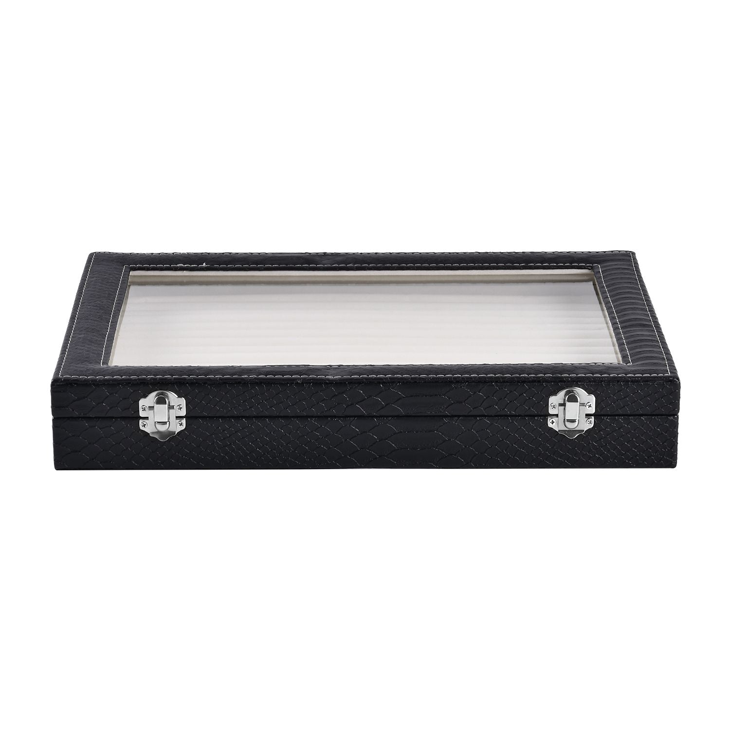 Dragon Skin Pattern 150-Slot Anti Tarnish Lining Ring Box with Glass Window (35x24x5.5cm) - Black V32519107 3