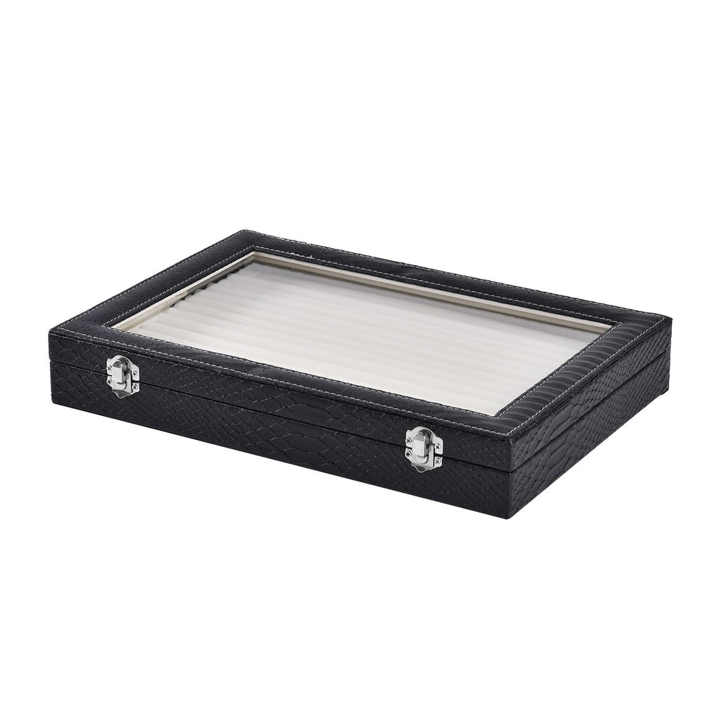 Dragon Skin Pattern 150-Slot Anti Tarnish Lining Ring Box with Glass Window (35x24x5.5cm) - Black_7601627_3