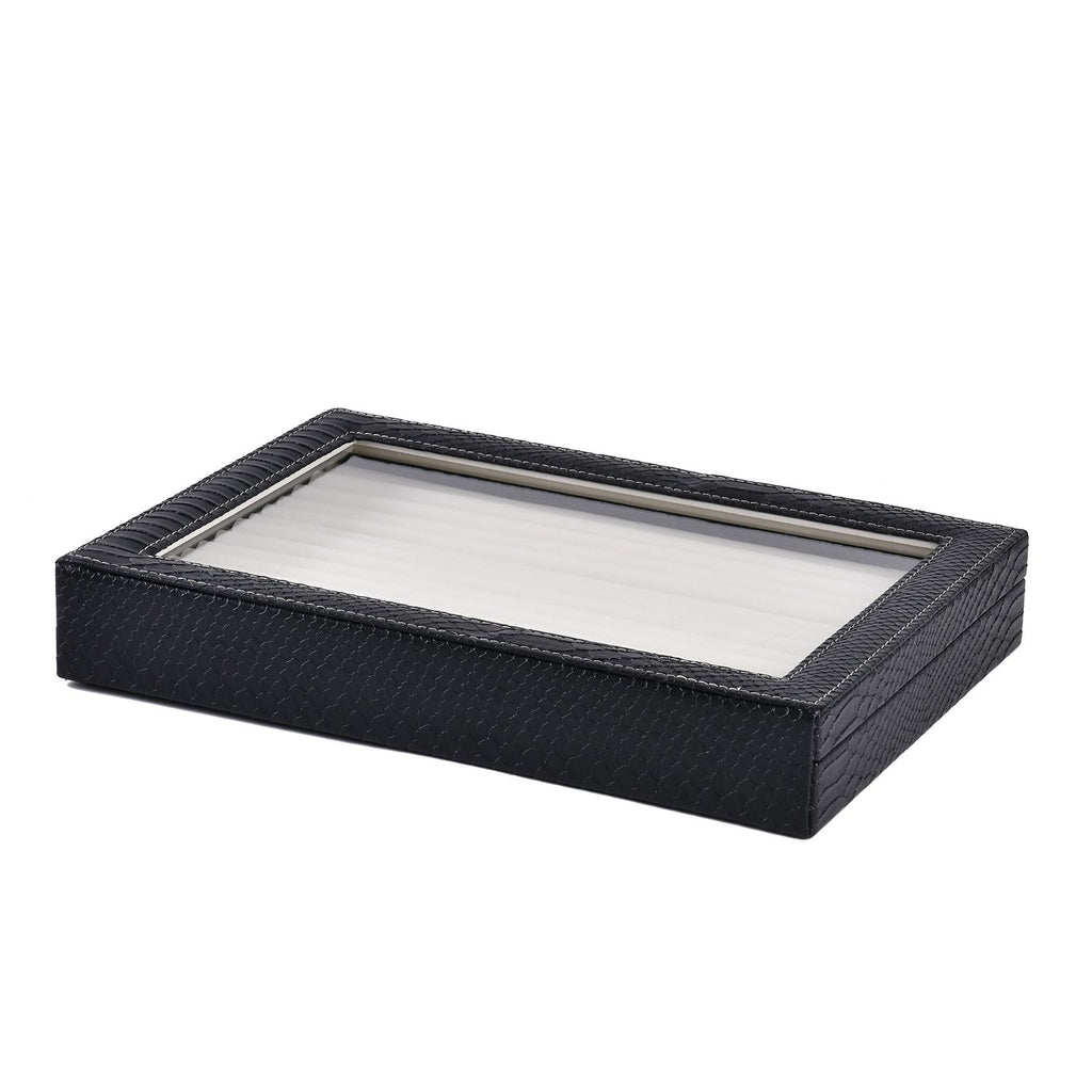 Dragon Skin Pattern 150-Slot Anti Tarnish Lining Ring Box with Glass Window (35x24x5.5cm) - Black_7601627_4