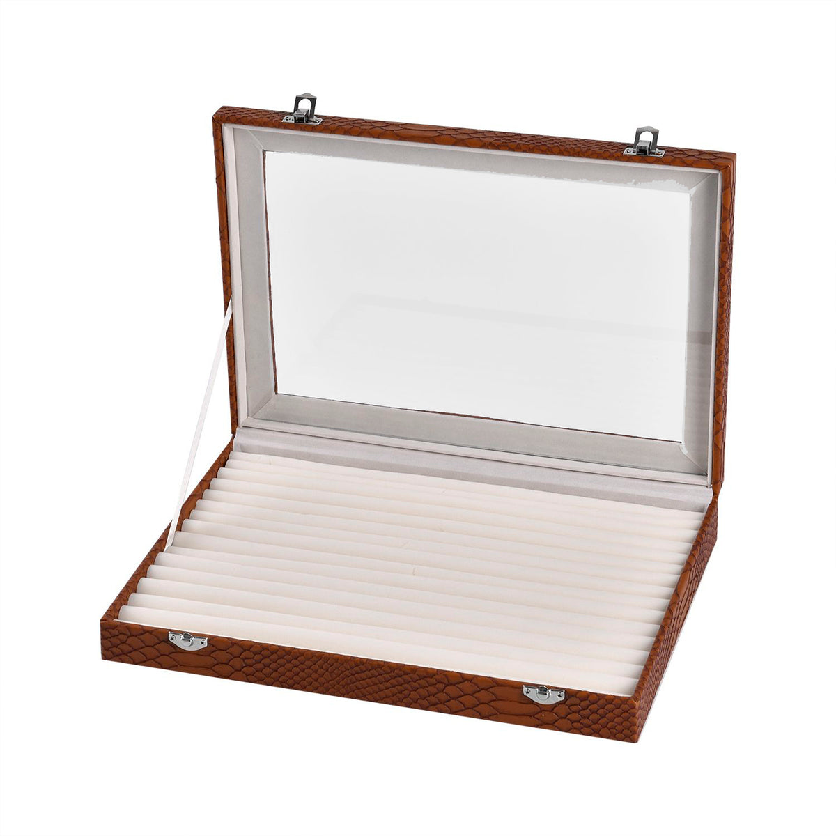 Dragon Skin Pattern 150-Slot Anti Tarnish Lining Ring Box with Glass Window (35x24x5.5cm) - Light Brown V32517377 0