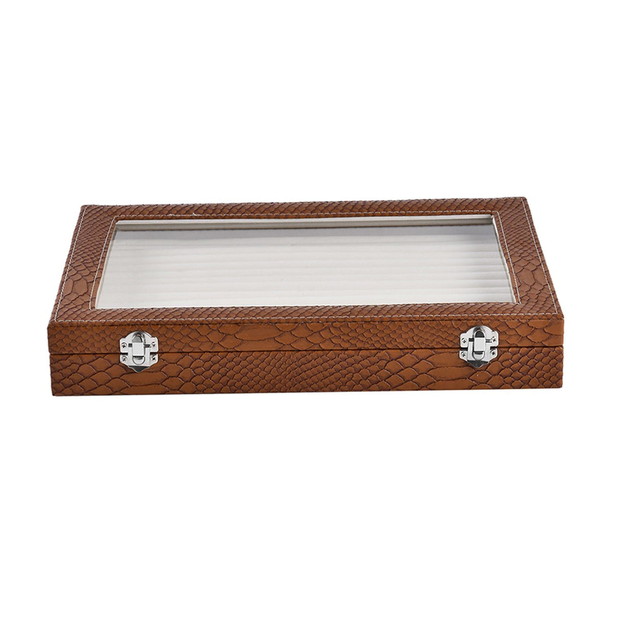 Dragon Skin Pattern 150-Slot Anti Tarnish Lining Ring Box with Glass Window (35x24x5.5cm) - Light Brown V32517377 3