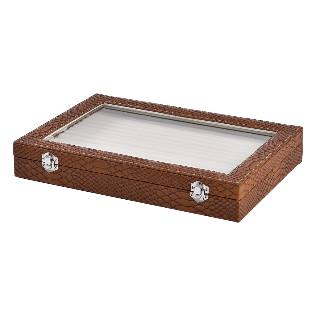 Dragon Skin Pattern 150-Slot Anti Tarnish Lining Ring Box with Glass Window (35x24x5.5cm) - Light Brown_7601634_3