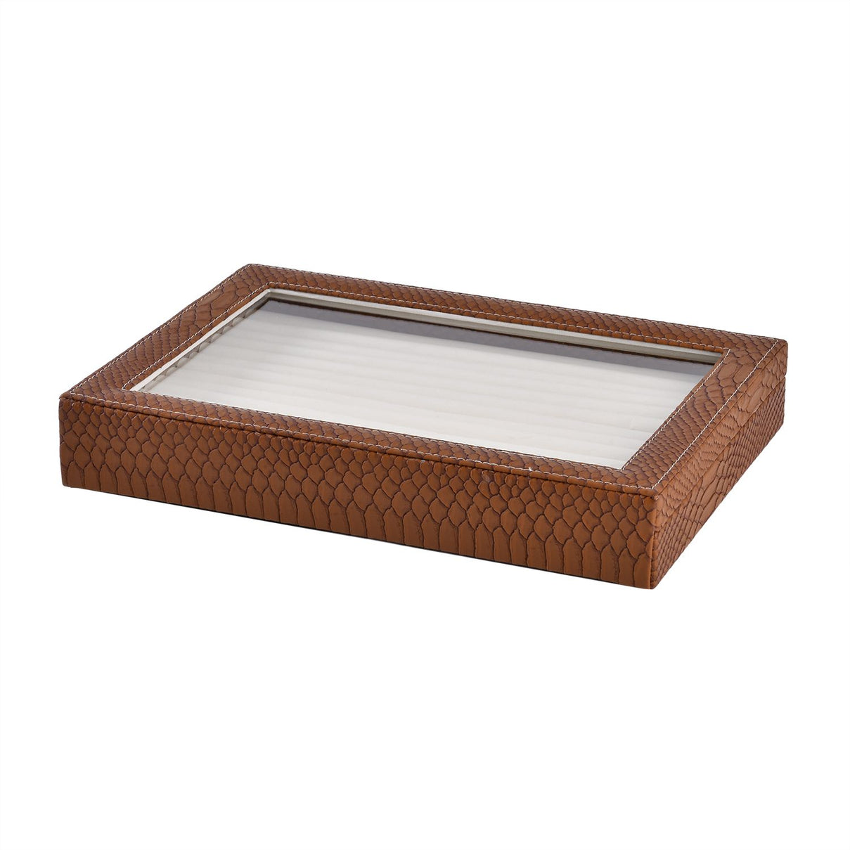 Dragon Skin Pattern 150-Slot Anti Tarnish Lining Ring Box with Glass Window (35x24x5.5cm) - Light Brown V32517377 5