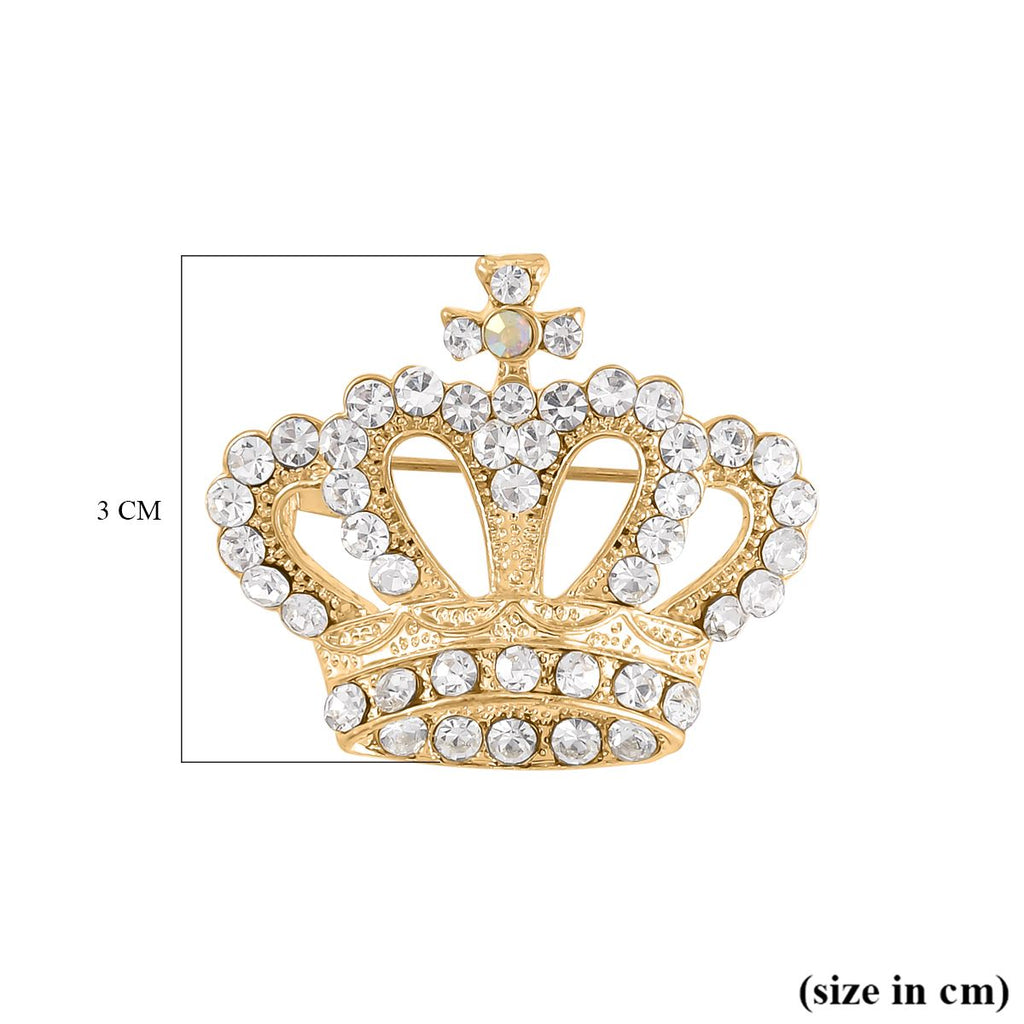 Austrian White Crystal & Simulated Mystic White Crystal Ballerina Brooch in Yellow Gold Tone_7602197_4