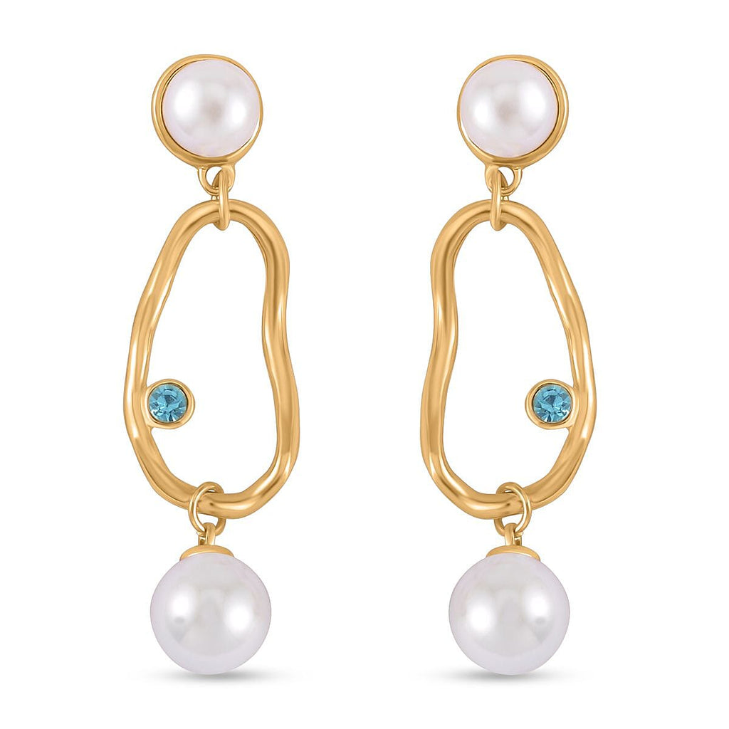 Blue Austrian Crystal & White Shell Pearl Earrings