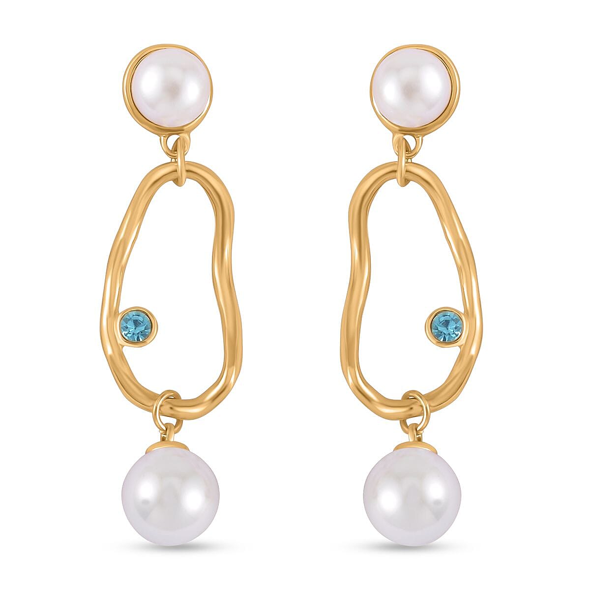 Blue Austrian Crystal &amp; White Shell Pearl Earrings 7606256 0
