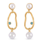 Blue Austrian Crystal & White Shell Pearl Earrings