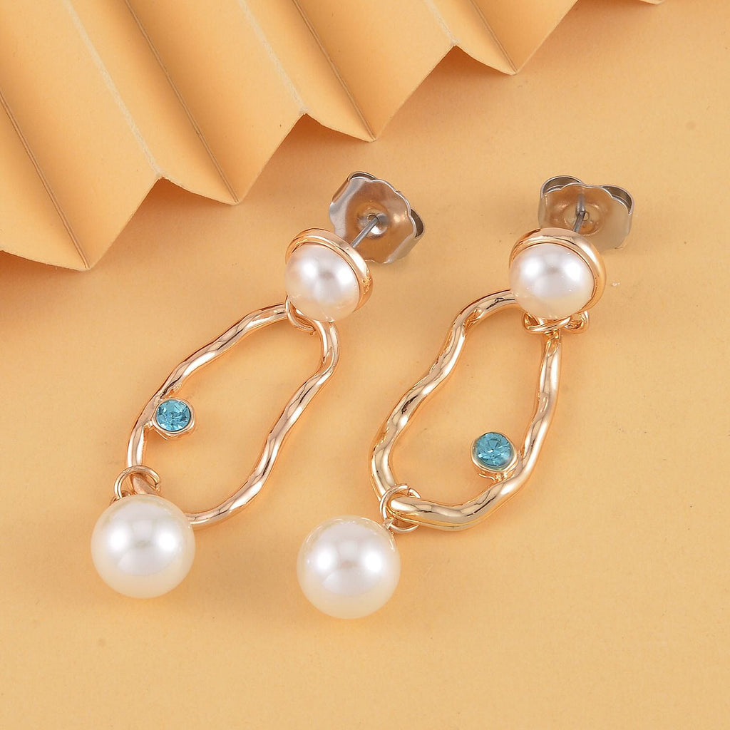 Blue Austrian Crystal & White Shell Pearl Earrings