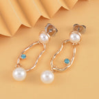Blue Austrian Crystal & White Shell Pearl Earrings