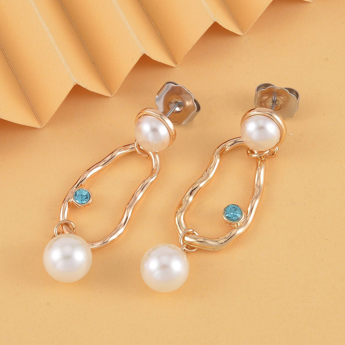 Blue Austrian Crystal &amp; White Shell Pearl Earrings 7606256 2