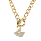 White Cubic Zirconia Cable Chain Duck Necklace (Size - 20) with T-Bar Clasp in Yellow Gold Tone_7606827