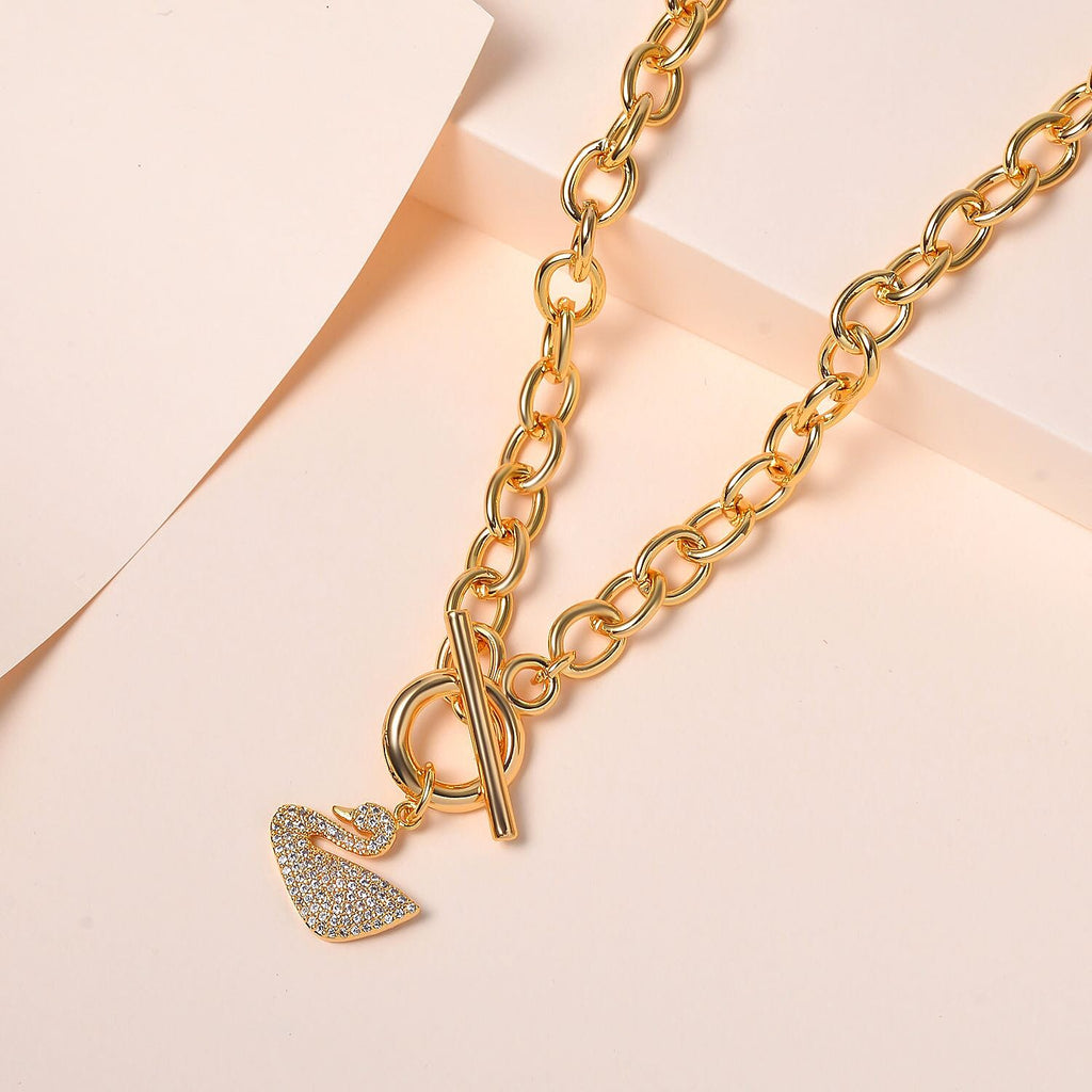 White Cubic Zirconia Cable Chain Duck Necklace (Size - 20) with T-Bar Clasp in Yellow Gold Tone_7606827_1