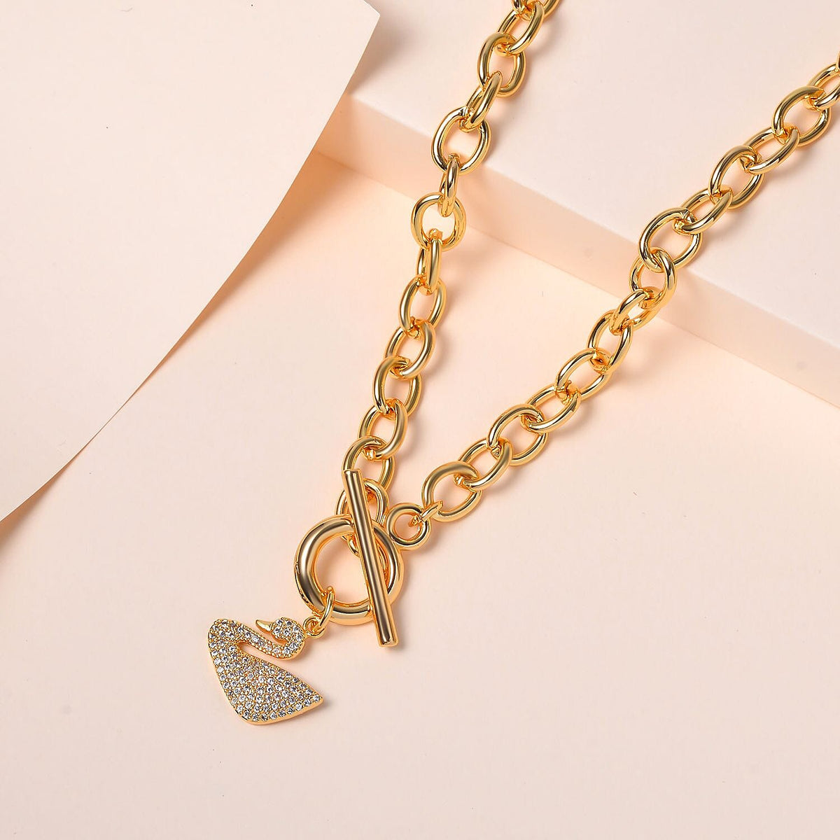 White Cubic Zirconia Cable Chain Duck Necklace (Size - 20) with T-Bar Clasp in Yellow Gold Tone 7606827 2