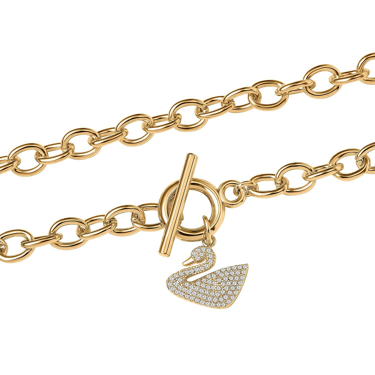 White Cubic Zirconia Cable Chain Duck Necklace (Size - 20) with T-Bar Clasp in Yellow Gold Tone 7606827 3