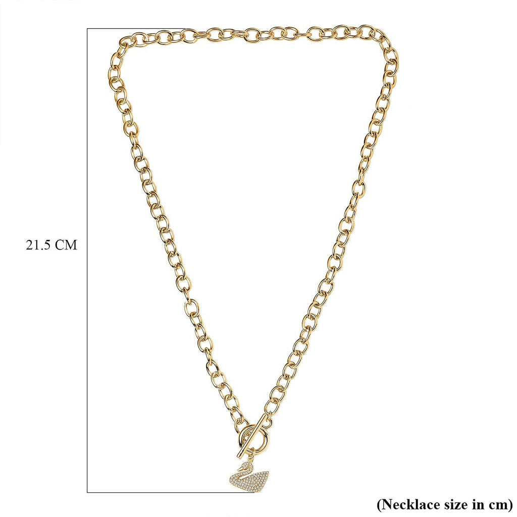 White Cubic Zirconia Cable Chain Duck Necklace (Size - 20) with T-Bar Clasp in Yellow Gold Tone_7606827_3