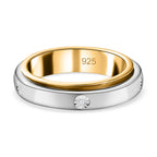 Natural White Diamond Spinner Band Ring with 5 diamonds in Platinum & 18K Vermeil Yellow Gold Plated Sterling Silver, Silver Wt. 6.51 Gms._7607779