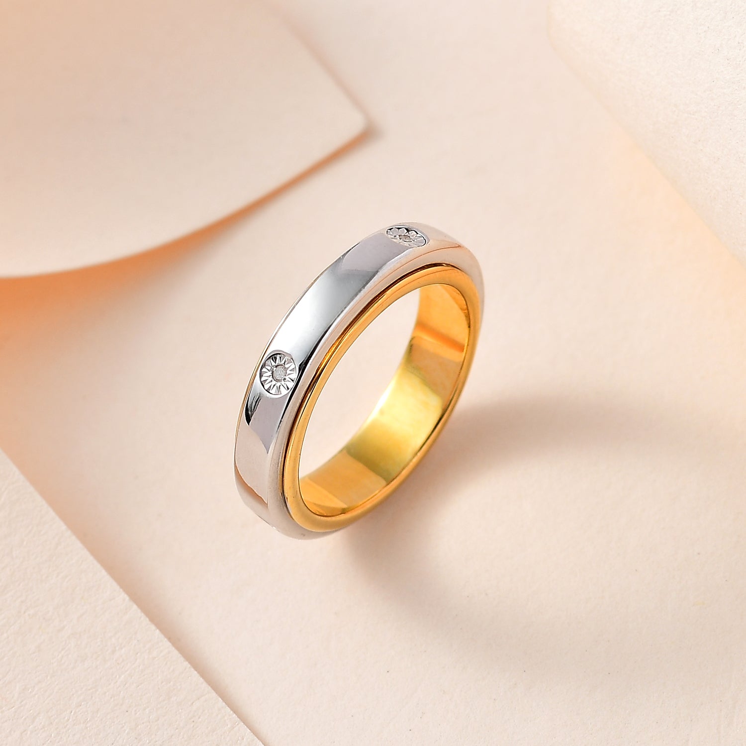 First Launch - Diamond Spinner Band Ring with 5 diamonds in Platinum and Gold Overlay in Sterling Silver V32515922 2