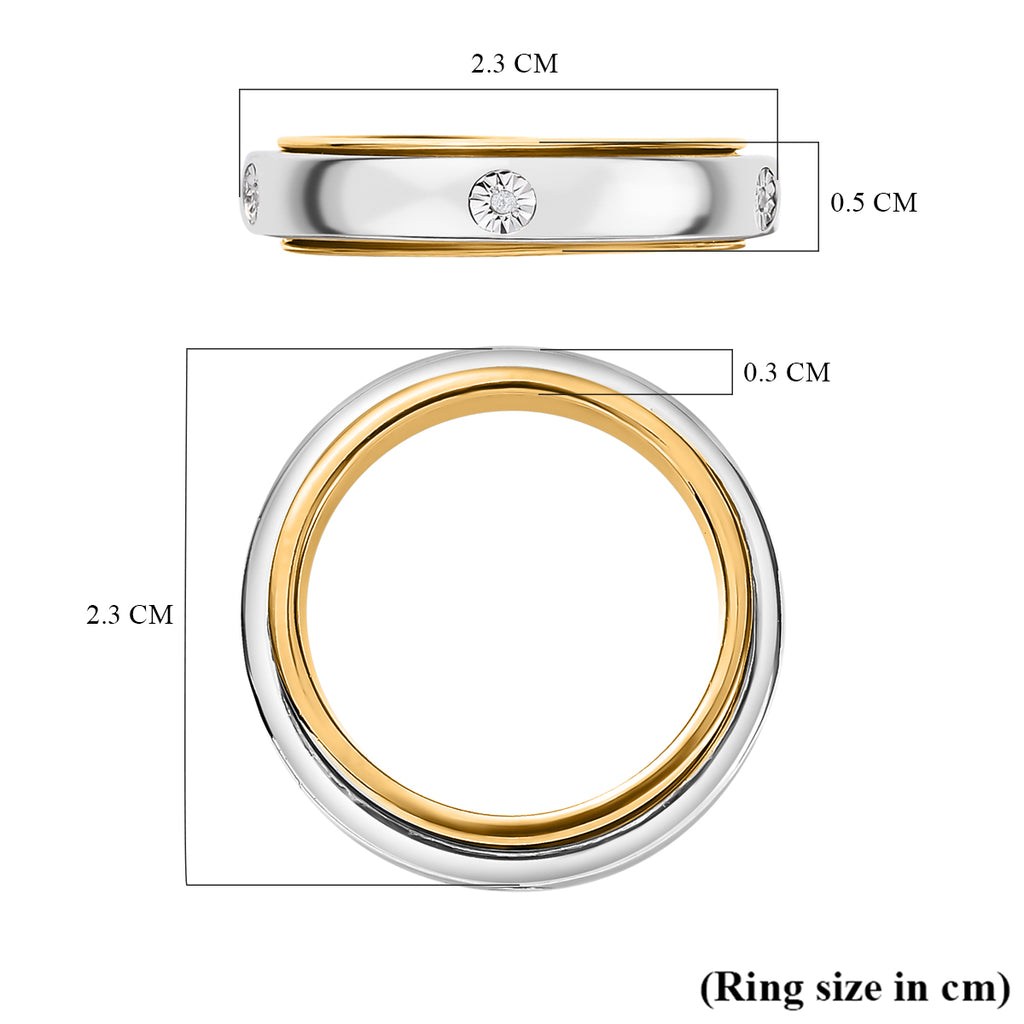 Natural White Diamond Spinner Band Ring with 5 diamonds in Platinum & 18K Vermeil Yellow Gold Plated Sterling Silver, Silver Wt. 6.51 Gms._7607779_4
