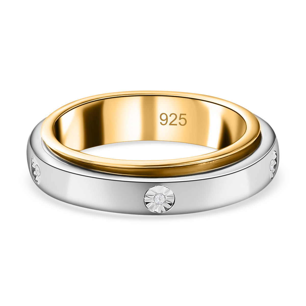 First Launch - Diamond Spinner Band Ring with 5 diamonds in Platinum and Gold Overlay in Sterling Silver V32521679 0