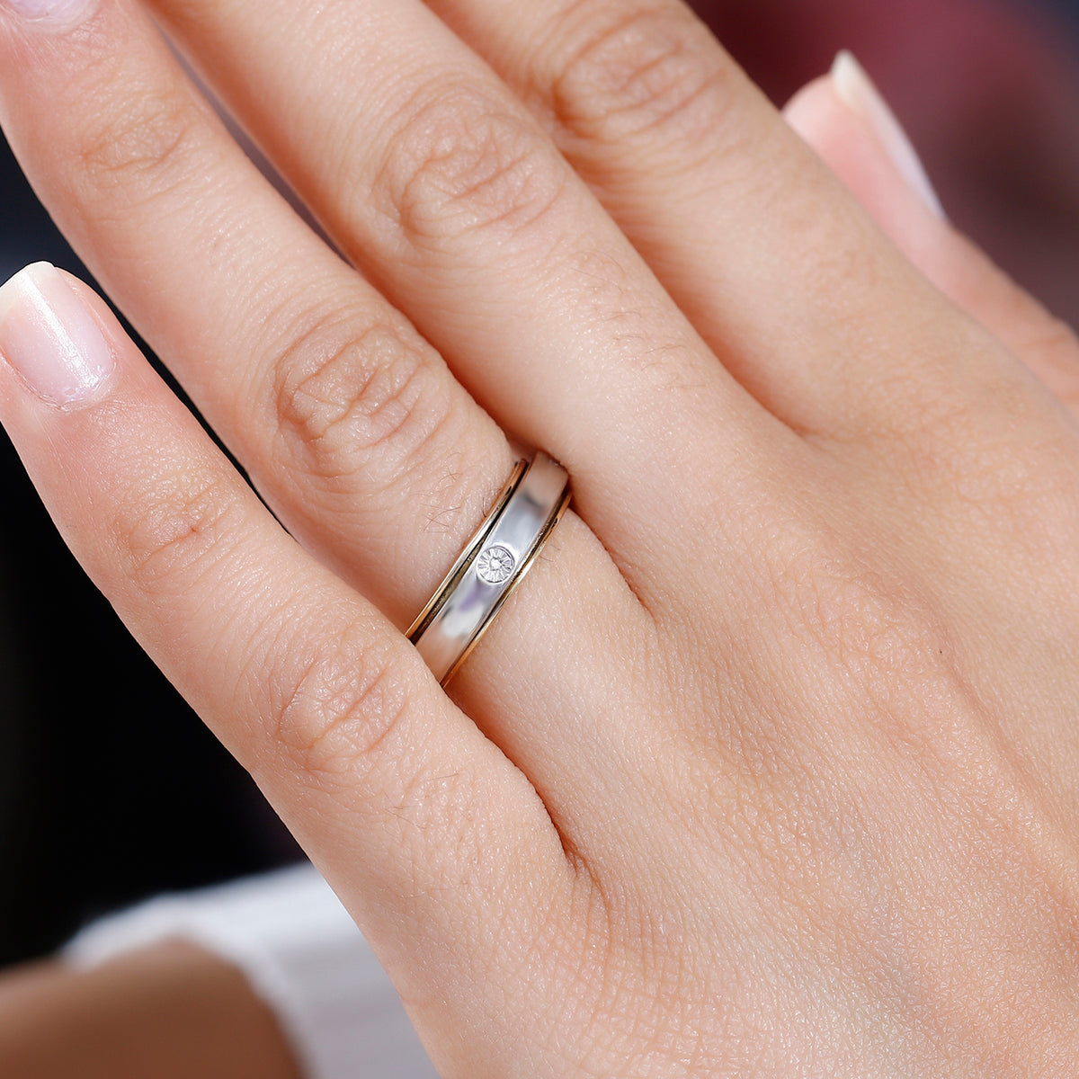First Launch - Diamond Spinner Band Ring with 5 diamonds in Platinum and Gold Overlay in Sterling Silver V32639214 3