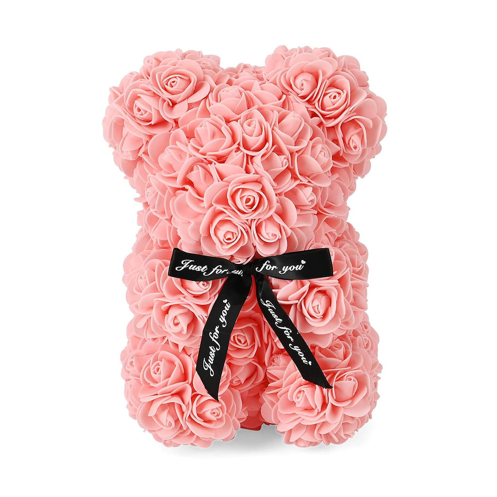 Valentine Deal-Handcrafted Faux Rose Flower Bear with Bow - Light Pink