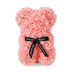 Valentine Deal-Handcrafted Faux Rose Flower Bear with Bow - Light Pink
