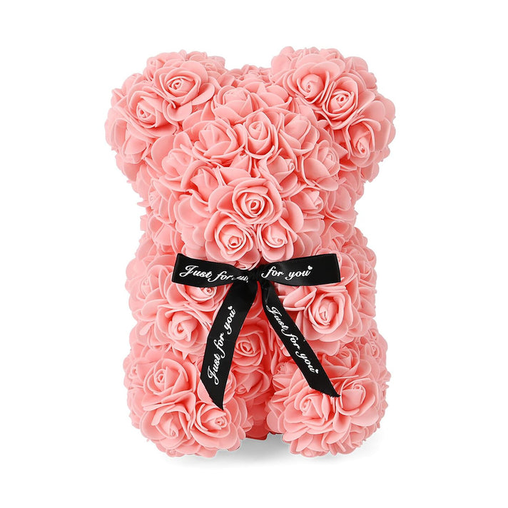 Handcrafted Faux Rose Flower Bear with Bow V32659670 1
