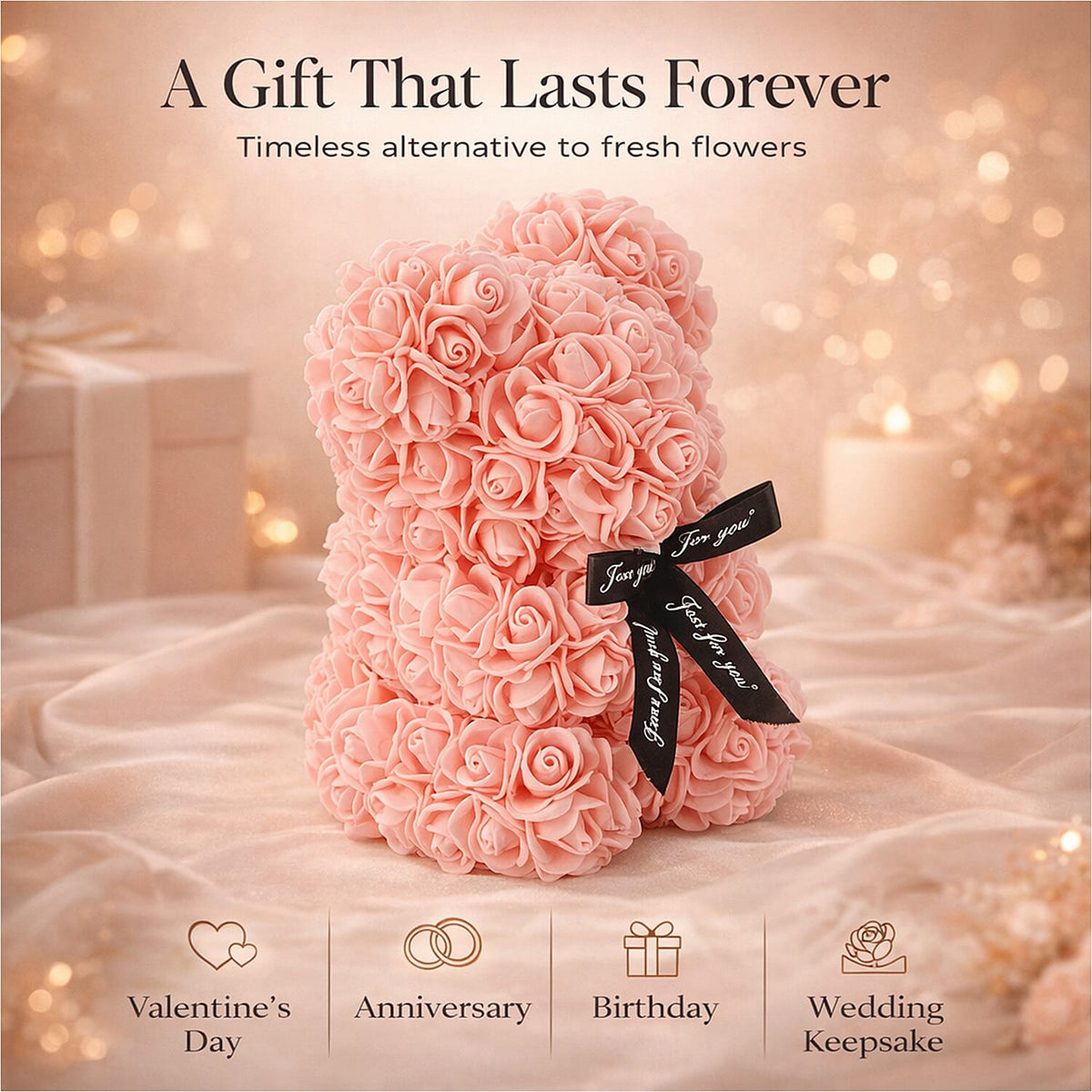 Handcrafted Faux Rose Flower Bear with Bow 7611468 2