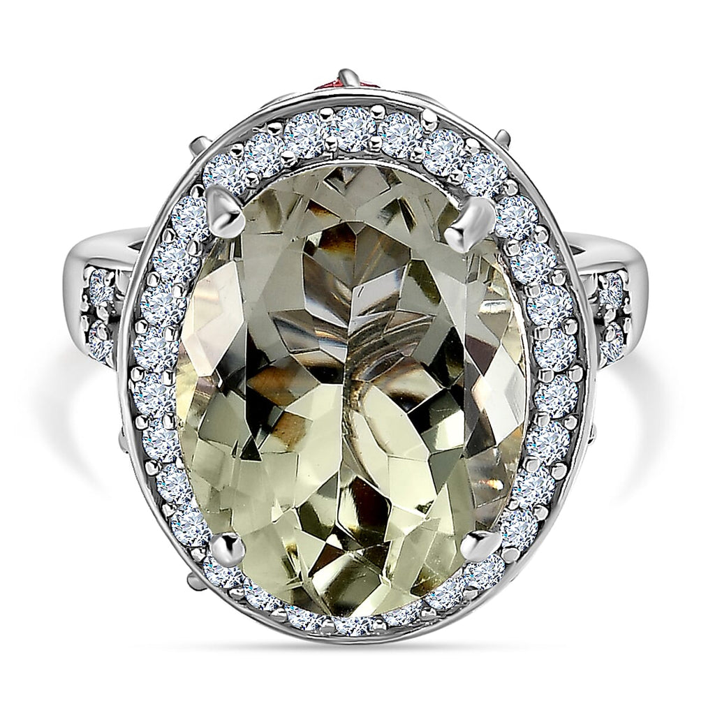 Prasiolite, Multi-Tourmaline & Natural Zircon Ring in Platinum Overlay Sterling Silver 11.38 Ct, Silver Wt. 5.26 Gms._7615838