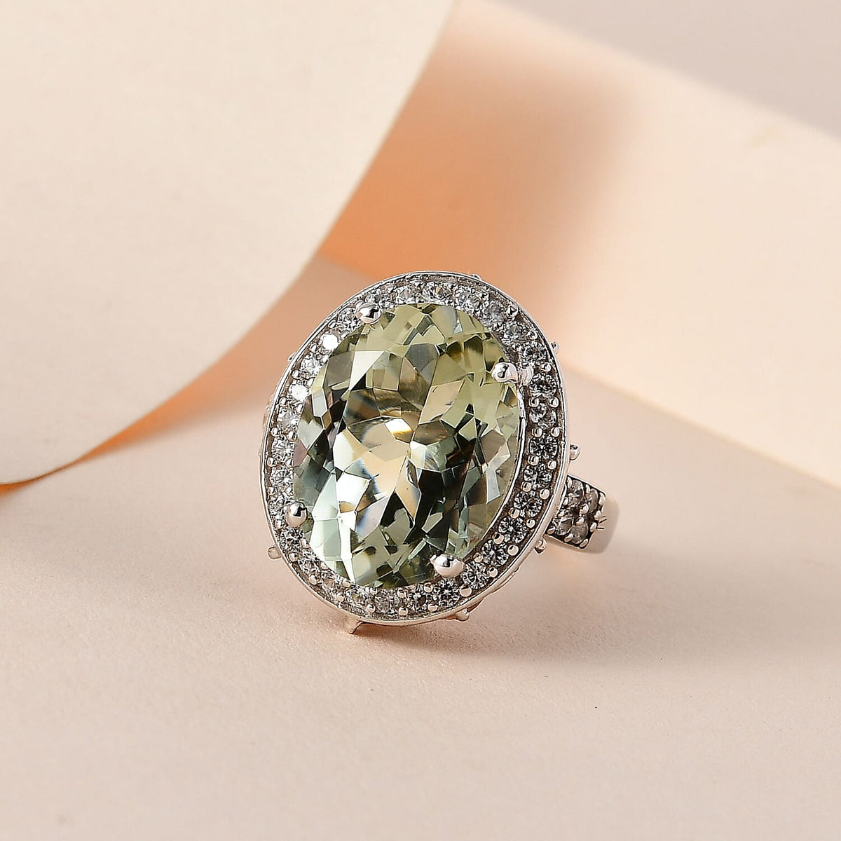 Prasiolite, Multi-Tourmaline &amp; Natural Zircon Ring in Platinum Overlay Sterling Silver 11.38 Ct, Silver Wt. 5.26 Gms. 7615838 1