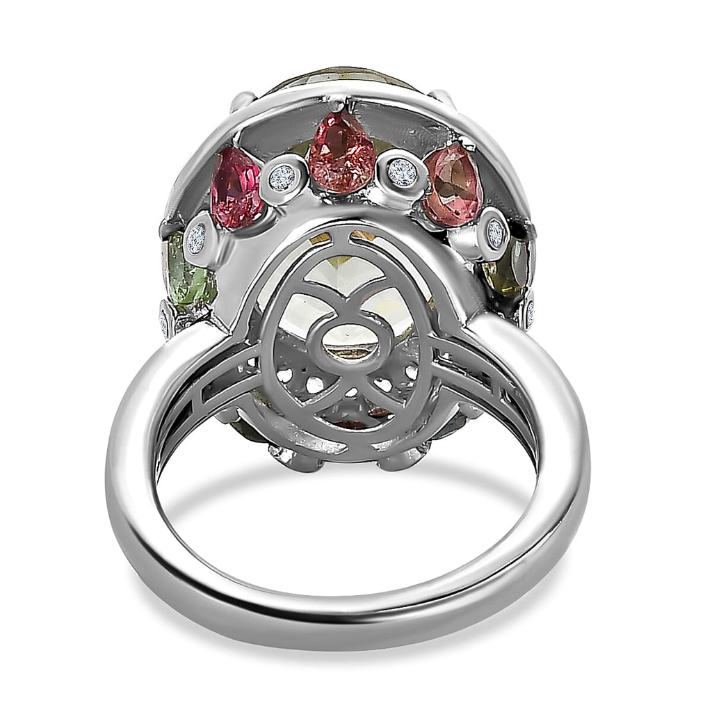 Prasiolite, Multi-Tourmaline & Natural Zircon Ring in Platinum Overlay Sterling Silver 11.38 Ct, Silver Wt. 5.26 Gms._7615838_4