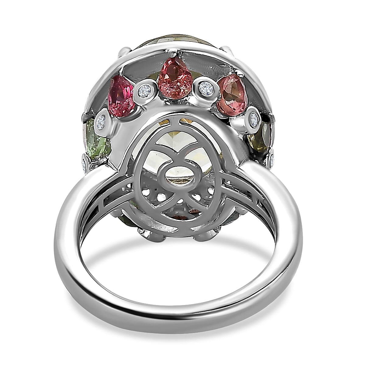 Prasiolite, Multi-Tourmaline &amp; Natural Zircon Ring in Platinum Overlay Sterling Silver 11.38 Ct, Silver Wt. 5.26 Gms. 7615838 4