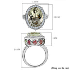 Prasiolite, Multi-Tourmaline & Natural Zircon Ring in Platinum Overlay Sterling Silver 11.38 Ct, Silver Wt. 5.26 Gms._7615838_5