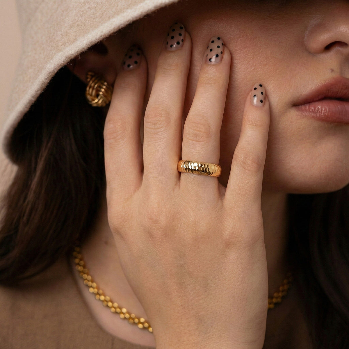 Handmade Diamond Cut Band Ring in 9K Yellow Gold 7615901 2