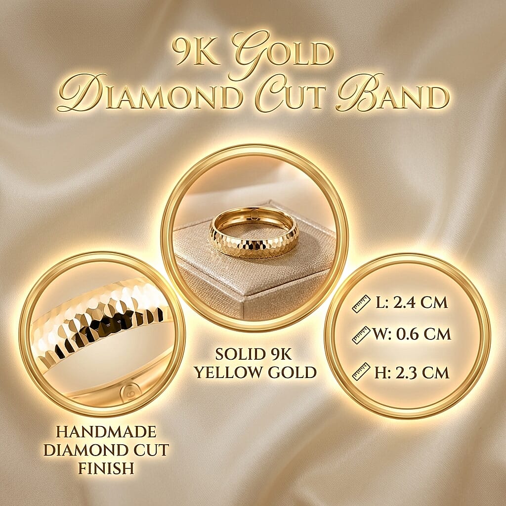 Handmade Diamond Cut Band Ring in 9K Yellow Gold 7615901 4
