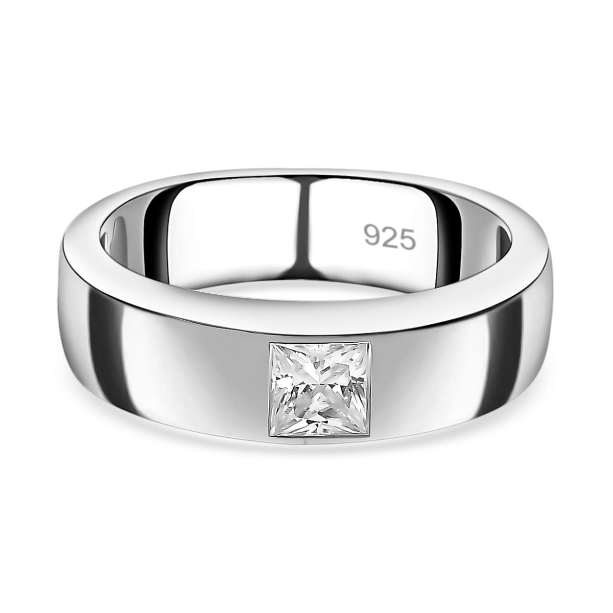 D'Joy Moissanite Solitaire Band Ring in Platinum Overlay Sterling Silver V32519955 0