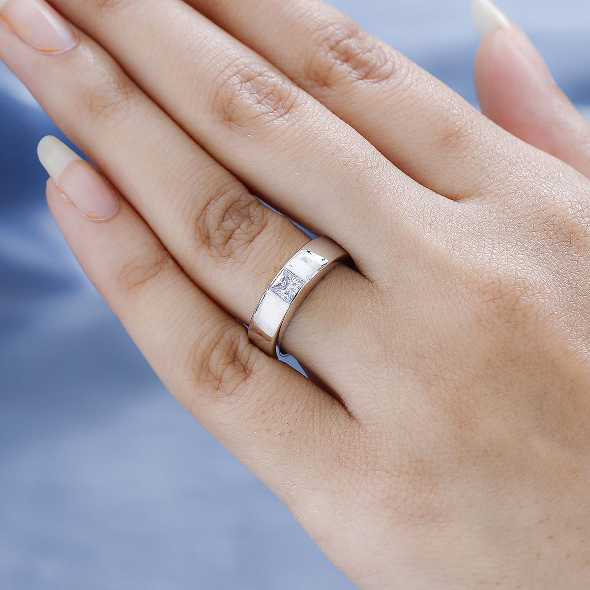 D'Joy Moissanite Solitaire Band Ring in Platinum Overlay Sterling Silver V32519955 3